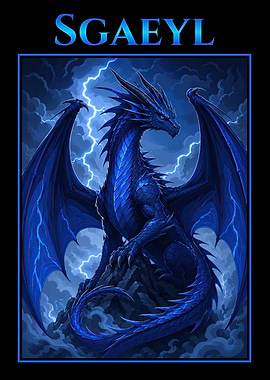 Blue Dragon in Lightning Storm