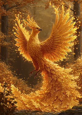 Golden Phoenix in Autumn Forest