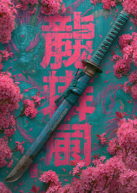 Cyberpunk Katana with Cherry Blossoms
