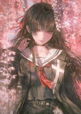 Anime Girl with Cherry Blossoms