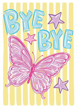 Bye Butterfly Poster, Cute Whimsical Wall Art, Pink Purple Aesthetic Print