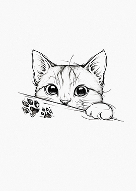 Peeking Cat with Paw Prints
