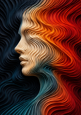 Abstract Face with Fiery Hair