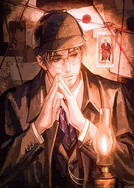 Detective contemplating case with evidence board