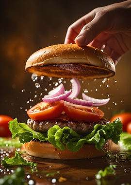Deconstructed Burger with Water Droplets