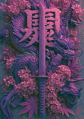 Samurai Sword Dragon Cherry Blossoms
