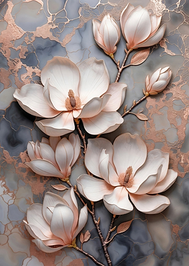 Magnolia Flowers with Marble Background