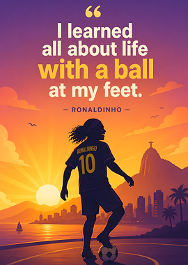 Ronaldinho quote with sunset cityscape