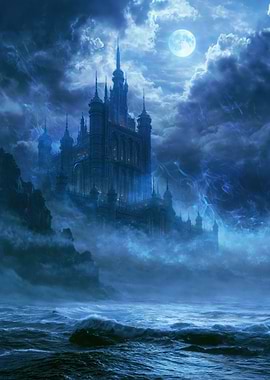 Mystical Castle Under a Full Moon