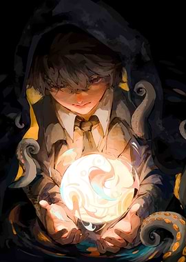 Mysterious Figure Holding Glowing Orb