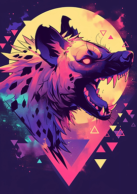 Aggressive Hyena with Geometric Background