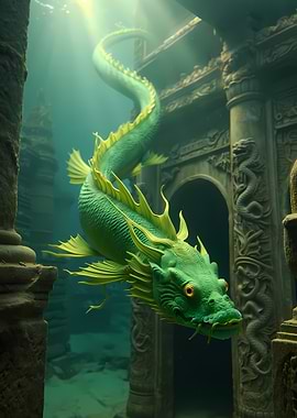 Underwater Dragon in Ancient Ruins