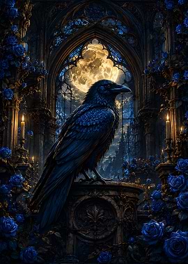 Gothic Raven and Moonlit Roses