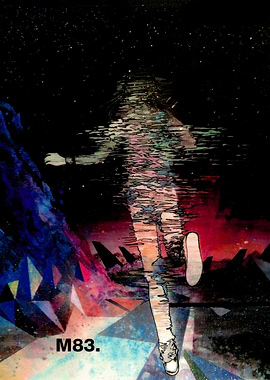 M83 Astronaut running through abstract space landscape