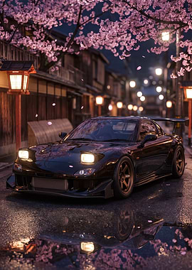 Rx7 Tuning Car Under Cherry Blossoms