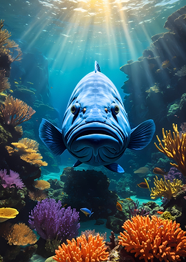 Giant Blue Fish in Coral Reef