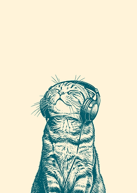 Cat Listening to Music with Headphones