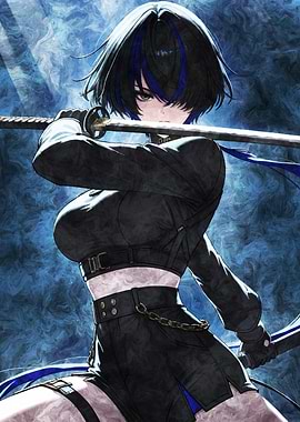 Swordsman with Blue Streaks