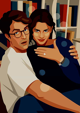 Couple Posing in Front of Bookshelves