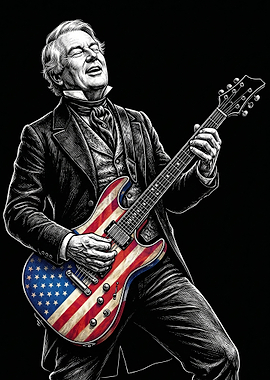 Millard Fillmore Playing Guitar with American Flag