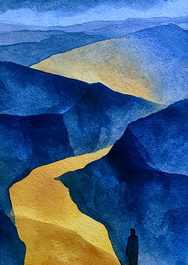 Solitary figure on a mountain path