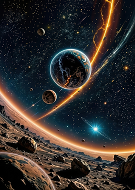 Alien Planet Landscape with Ringed Star