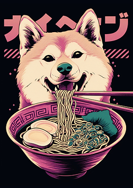 Shiba Inu Eating Ramen