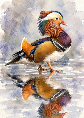 Mandarin Duck Reflection Painting