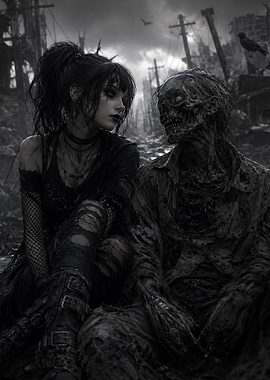 Goth Girl and Zombie in Ruins