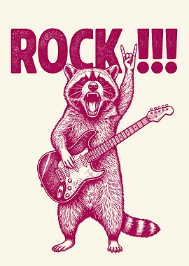 Raccoon playing electric guitar