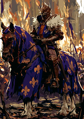 Knight on Horseback in Battle - Fleur de Lys