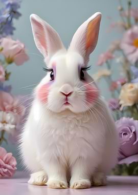 Cute Bunny with Flowers