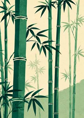Green Bamboo Forest Painting