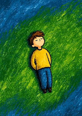 Boy resting on grass