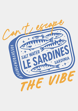 Retro Sardine Can Wall Art Poster Whimsical Blue Fish Illustration for Kitchen Decor