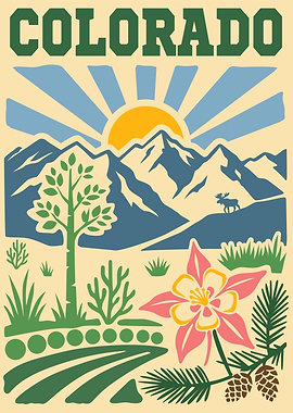 Colorado Mountain Landscape with Sun and Flower