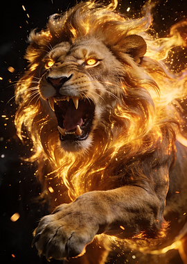 Lion engulfed in flames