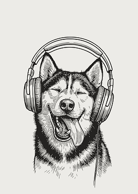 Happy Dog Listening to Music