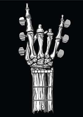 Skeleton Hand Rock Gesture on Guitar Neck
