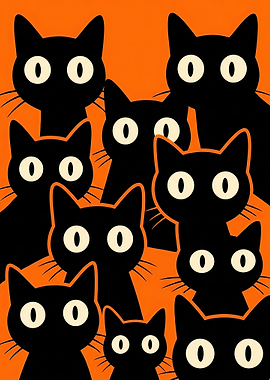 Many Black Cats with Big Eyes