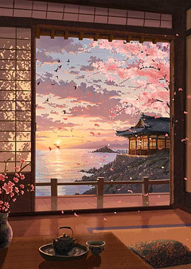 Serene Japanese Sunset Over the Sea