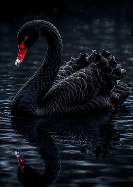Black Swan on Dark Water