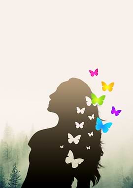 Silhouette of a Woman with Butterflies