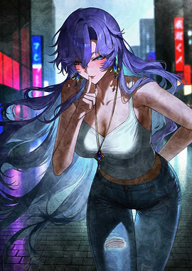 Girl in City Night