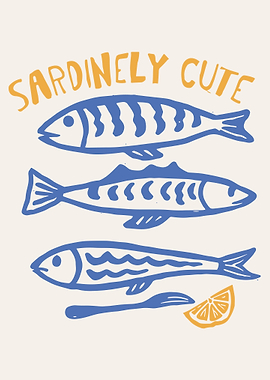 Sardinely Cute Retro Sardine Illustration Poster | Whimsical Kitchen Wall Art Print