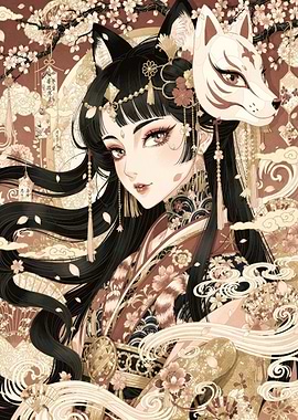 Kitsune Woman with Fox Mask
