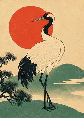 Japanese Crane and Sun