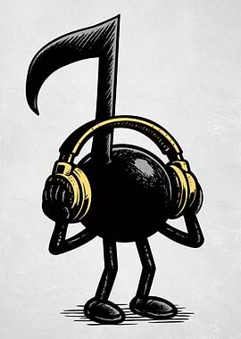 Musical Note Character with Headphones