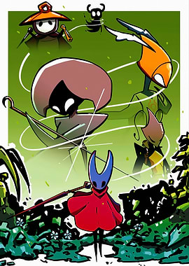 Hollow Knight Characters in a Lush Environment