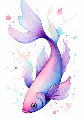 Watercolor Koi Fish with Splashes